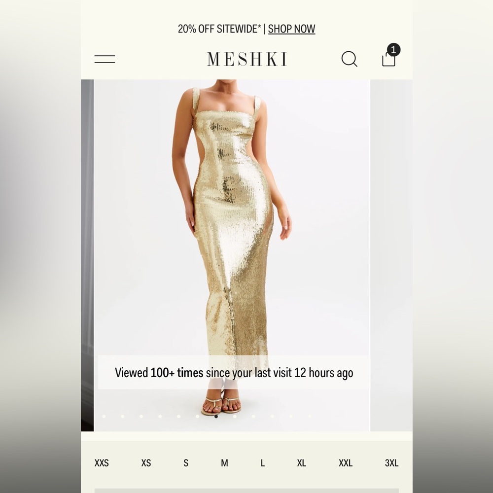 Sequíns gold dress with back cut out from Meshki